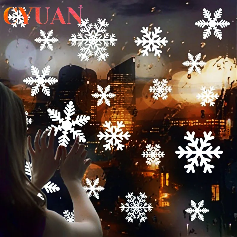 

CYUAN 27pcs/sheet White Snowflake Wall Stickers Christmas Windows Sticker Snow Stickers Christmas Decorations Dor Home Natal