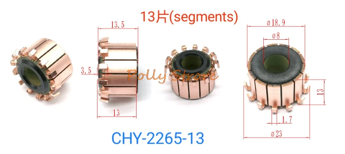 

5pcs 8*18.9*13.5(13)mm 13P Teeth Copper Hook Type Electrical Motor Commutator CHY-2265-13
