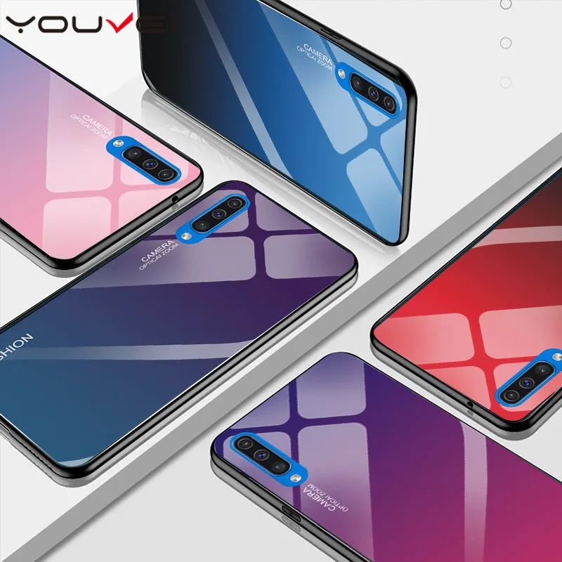 

YOUVEI Case For Samsung Galaxy A30 A40 A50 Gradient Tempered Glass Cases Back Cover for Samsung A10 A70 Tempered Glass Case