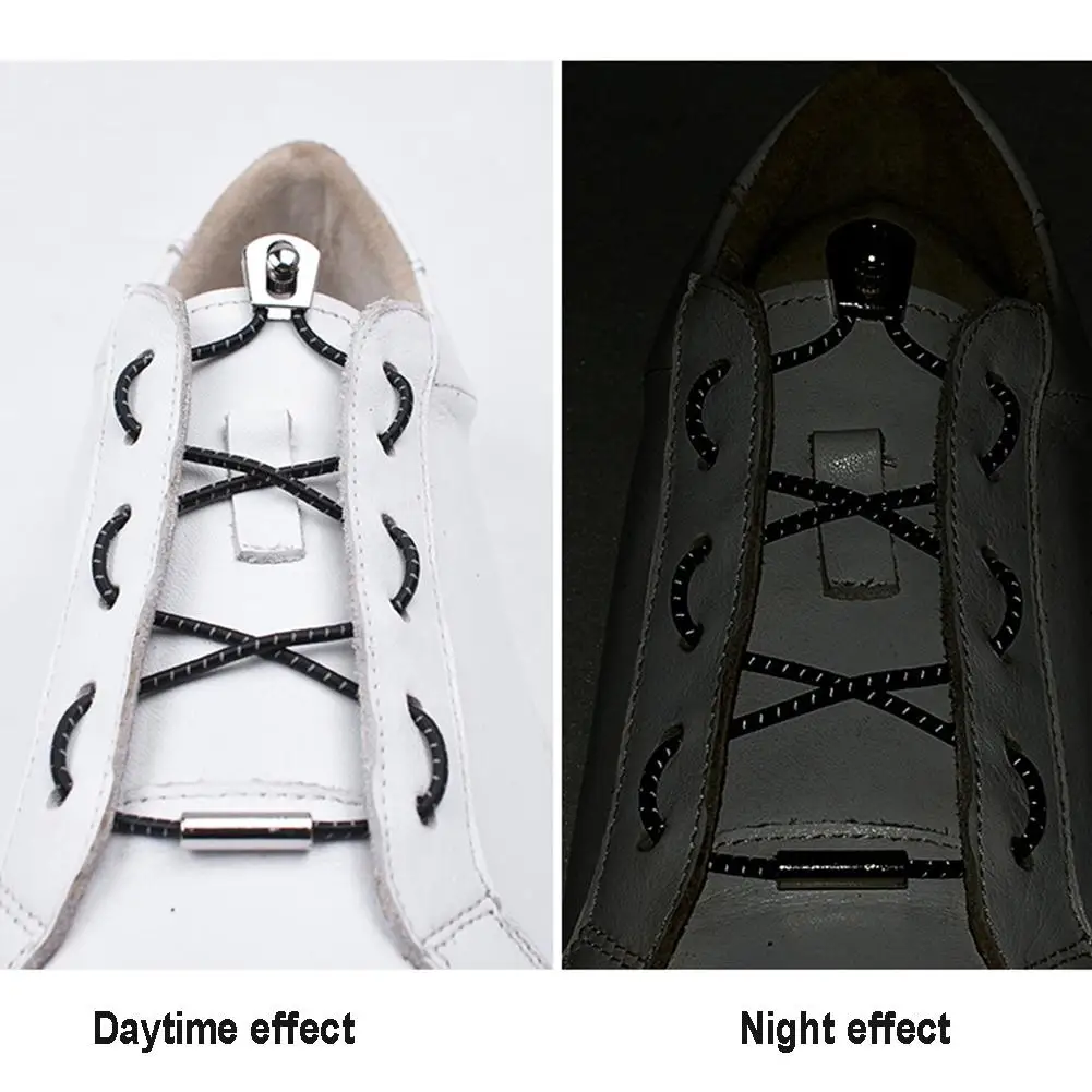 1 пара 4 цветов шнурки для кроссовок светоотражающий эластичный замок без шнуровки шнурки для обуви растягивающиеся фиксаторы ленивые шнурки Quick Shoelace strings4