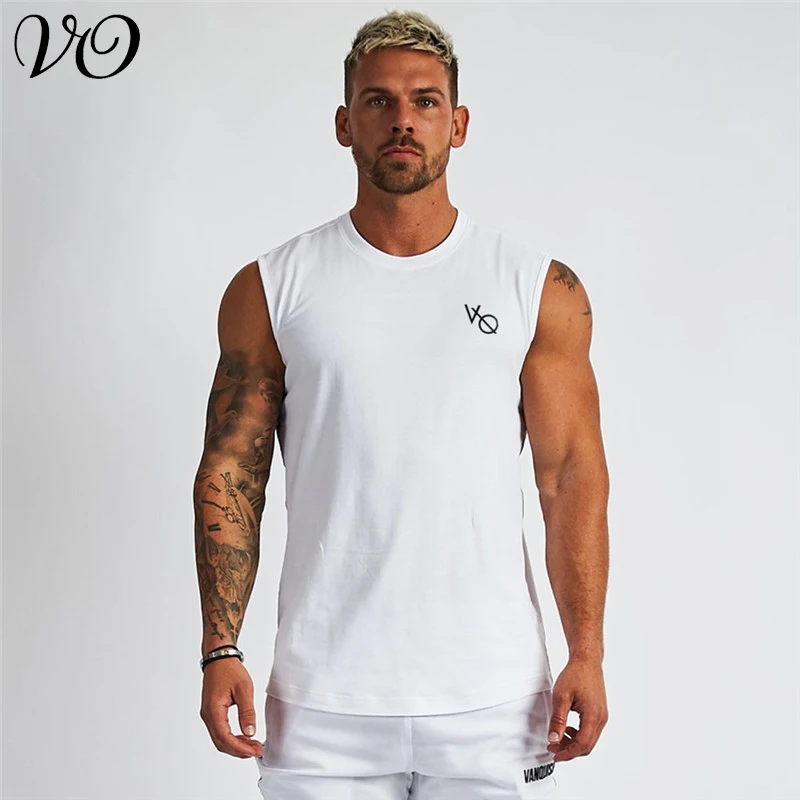 Verano moda Streetwear casuales de los hombres de hombro ancho chaleco sin mangas algodón Fitness ropa deportiva corredor Fitness ropa de los hombres