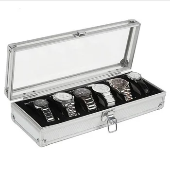 

AOTU 6 Grid Insert Slots Jewelry Watches Display Storage Box Case Aluminium Watch Box Jewelry Decoration organizer