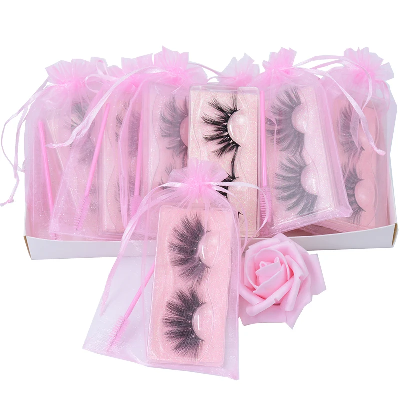 25mm 5D Faux Mink Eyelashes Dramatic Dense Big Very Long Lashes Fluffy Cruelty Free Artificial Eyeashes with Pink Organza Bag | Красота и