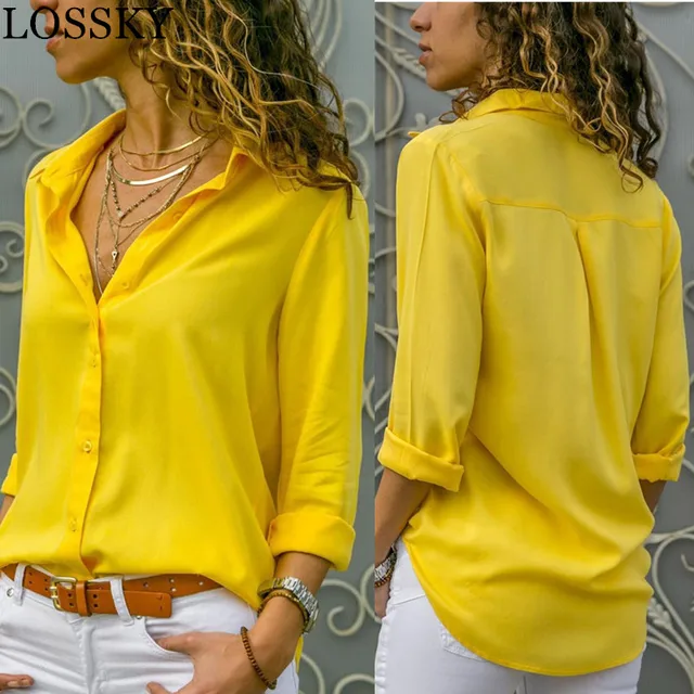 US $7.12 Women White Blouses Basic Selling Button Solid 2019 Autumn Long Sleeve Shirt Female Chiffon Women's
