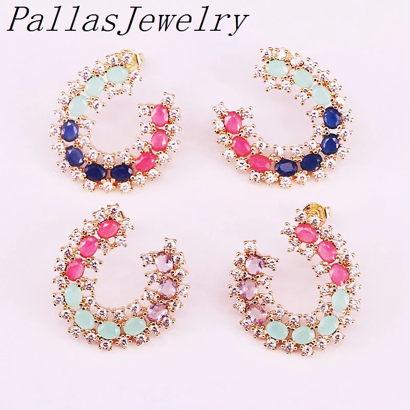 

5Pairs NEW fashion Micro Pave Zirconia Rainbow CZ Delicate Earrings Jewelry high quality stud earring for Women Girl gift