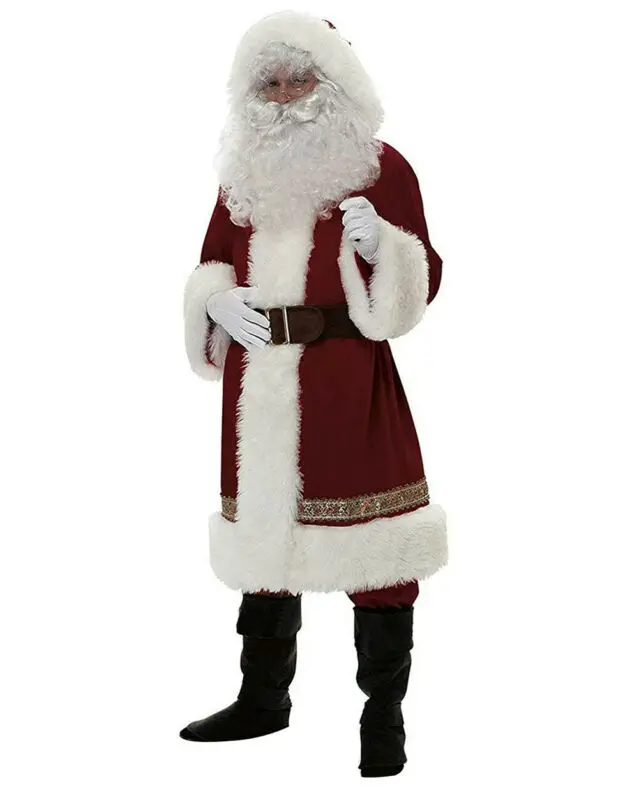Роскошный Рождественский костюм Санта-Клауса; маскарадный костюм Санта-Клауса; нарядное рождественское платье; мужской костюм для взрослых; Лидер продаж