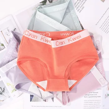 

Mid Waist Briefs For Women Lingerie Letter Panties Cotton Underpants Breathable Women's Underwear Plus Size Female Intimates