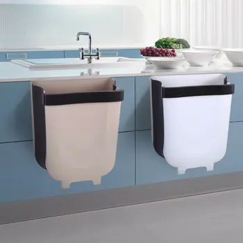 

Kitchen Creative Wall Mounted Waste Bin Kitchen Foldable Trash Can Rubbish Container Box Door Hanging Trash Can Bin