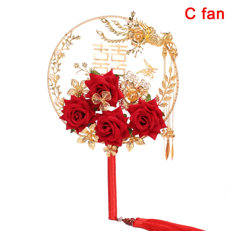 

Chinese Round Hand Fan with Tassels Double-Sided Classic Decorative Fan for Wedding Photography Home DTT88