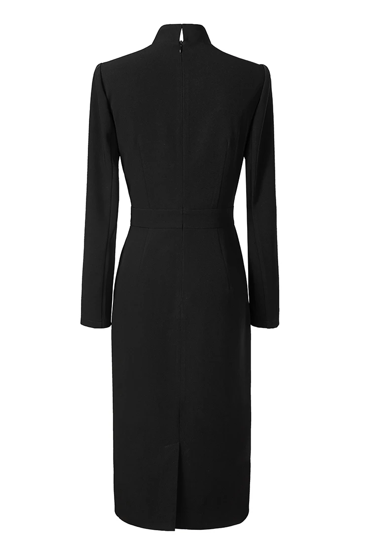 Европейский стиль, мода, осенние женские платья со стоячим воротником и длинным рукавом, цветные черные платья, повседневные офисные женские платья Z3005