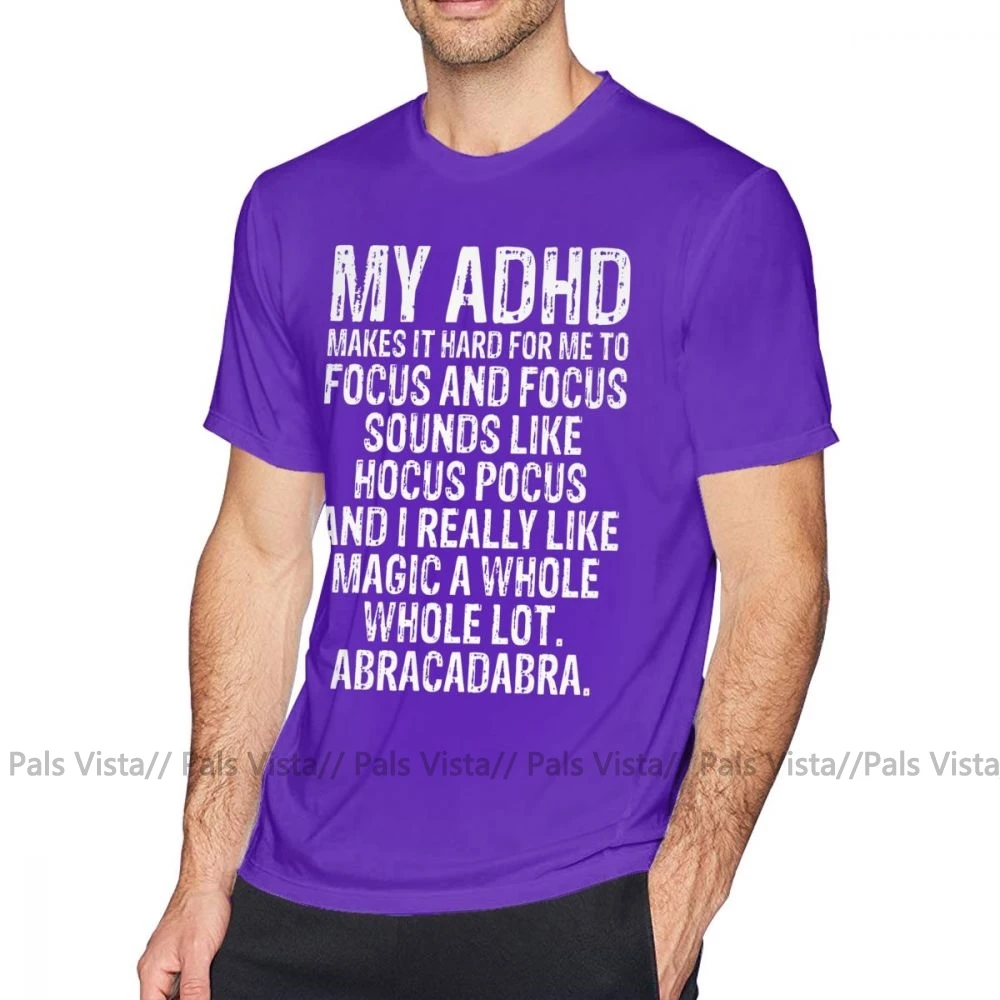 Футболка с надписью «Adhd», футболка с цитатой и синдромом внимания, футболка с графикой 5x, хлопковая Классическая забавная футболка с короткими рукавами для мужчин - Цвет: Фиолетовый