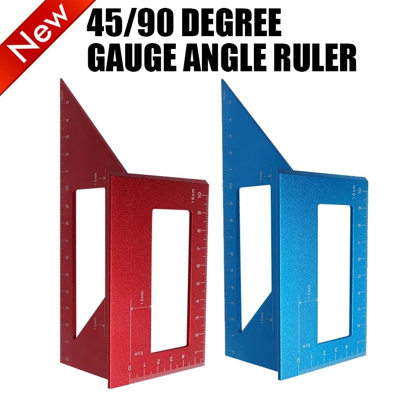 Multifonctionnel carré 45/90 degrés jauge Angle règle outil de mesure charme outil de travail du bois bleu rouge alliage daluminium