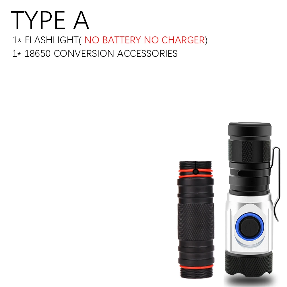 Package A-Grey Самый мощный светодиодный фонарь с высоким люменом, мини-фонарик, usb cree 4* XPG светодиодный, тактический, водонепроницаемый, перезаряжаемый аккумулятор 18350/18650 - Испускаемый цвет: Package A-Grey