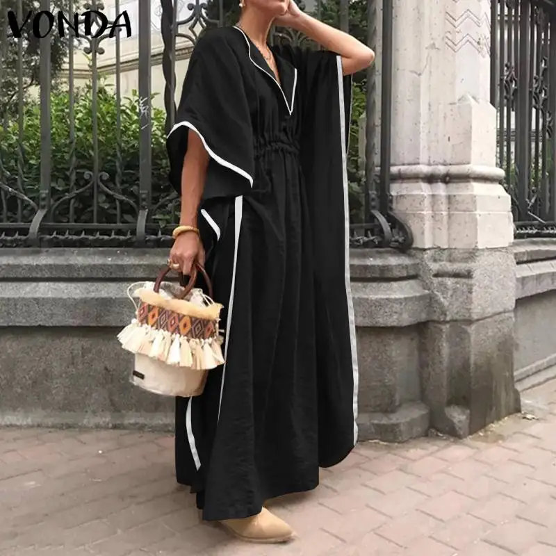 VONDA, женское платье, рукав, Одноцветный, сексуальный сарафан, повседневное, свободное, Vestidos, весна-лето, женское платье, вечернее платье, плюс