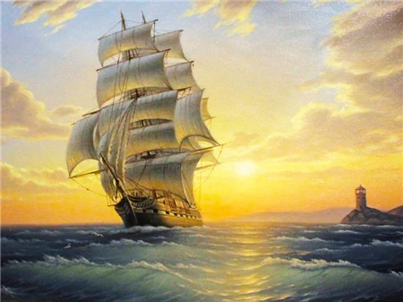 DIY Diamond Painting New Arrival Sailboat Home Decor Full Square round Mosaic Ship Embroidery Sunset Sea