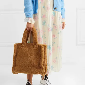 

casual lambswool women large totes designer handbags luxury faux fur shoulder bag ladies big capacity buckets purses winter 2020