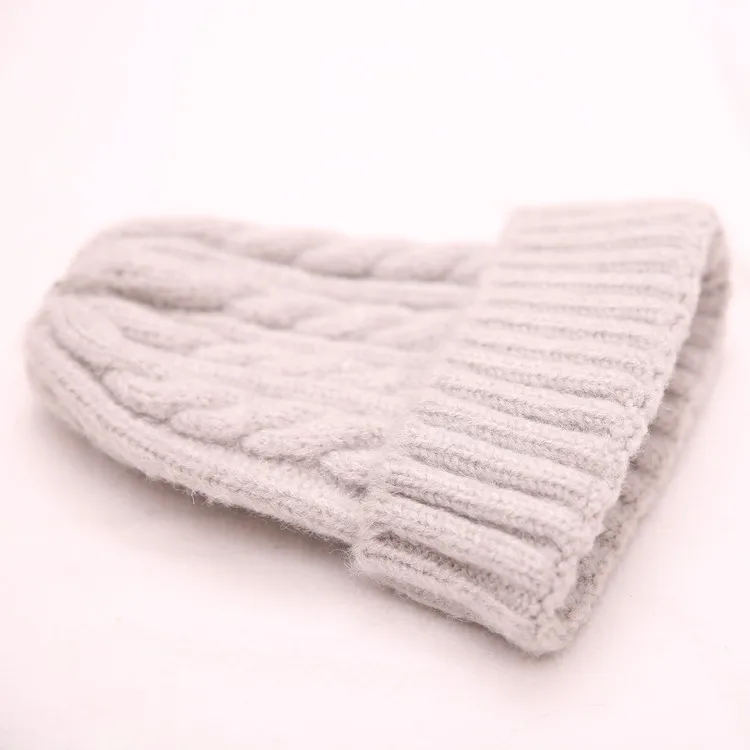 Light gray Зимняя вязаная шапка из толстой шерсти и кроличьего меха для взрослых, шапка для женщин, девочек, детей, размер, вязаная шапка Skullies, Bone, лыжи gorros - Цвет: Light gray