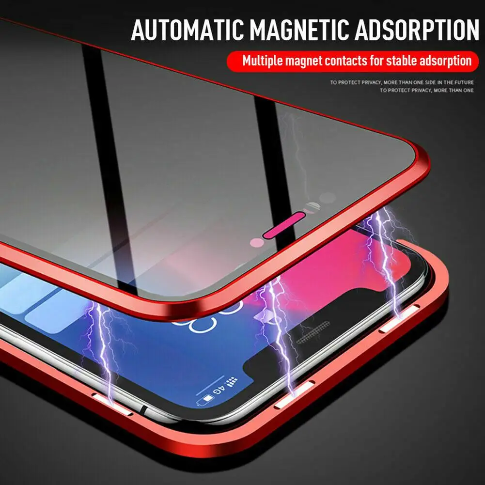 

Magnetic Privacy Tempered Glass Magnet Metal Phone Case 360 Full Body Protective Cover For Iphone XS MAX X XR 8 7 Plus