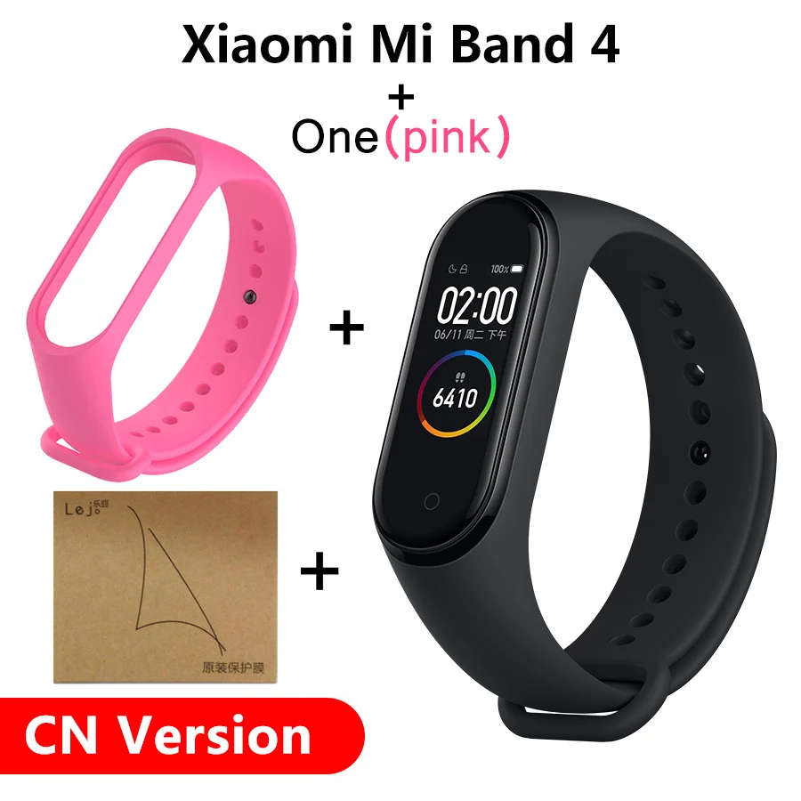 pink N film Xiaomi Mi Band 4 новейший Xiaomi Mi 4 браслета 3 цвета сердечного ритма фитнес Bluetooth 5,0 135 мАч цветной экран - Цвет: pink N film