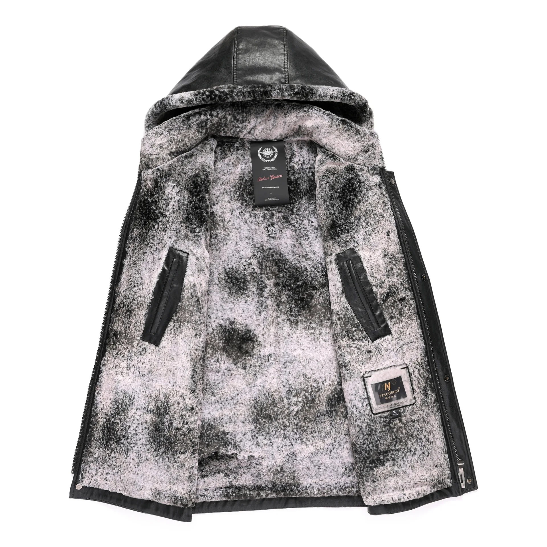 9166 New Fashion Winter Clothing Plus Size Men's Sheepskin Leather Coat Middle and Long Snow Rabbit Fluffy Fur Jacket