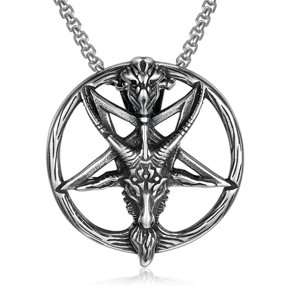 

Loredana Exquisite jewelry for everyone.Hell Supreme Bible Satanic Goat head dark Pentagram polished stainless steel necklace