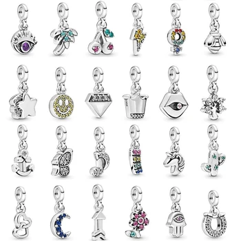 

Fit Pandora Bracelet Original 925 Sterling Silver Moon My Crown Eye Smile Palm Cactus Coconut Tree Dangle Charm DIY Jewelry Gift