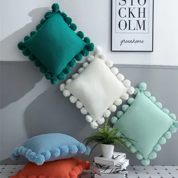 

Nordic Knit Pillowcase Super Soft Pillow Cover With Fluffy Ball Sofa Car Bed Decorative Thickened Knitting Cushion Cover 45*45cm
