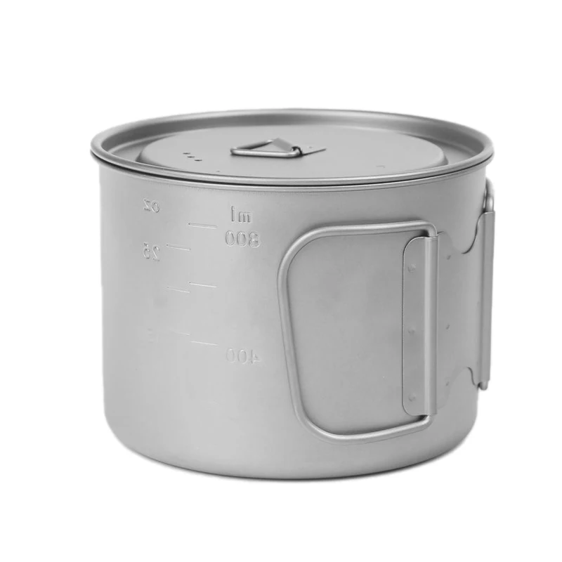 

Titanium Pot 900Ml Camping Cookware Set Ultralight Titanium Cup Foldable Handle for Outdoor Camping Hiking