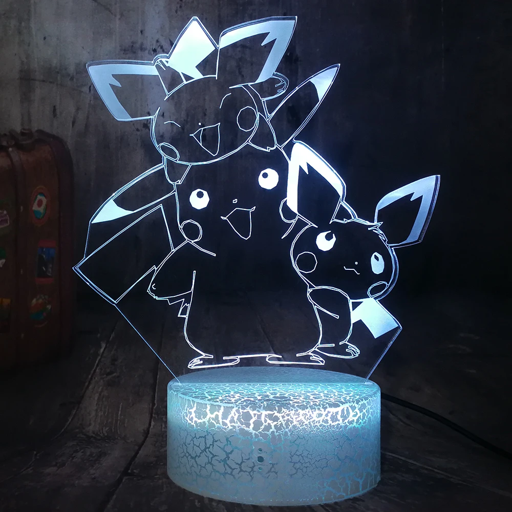 Pikachu Pokemon Go экшн-фигурка 3D светодиодный хрустящий белый базовый детский восхитительный Ночной светильник Настольная лампа для сна домашний Декор Рождественский подарок