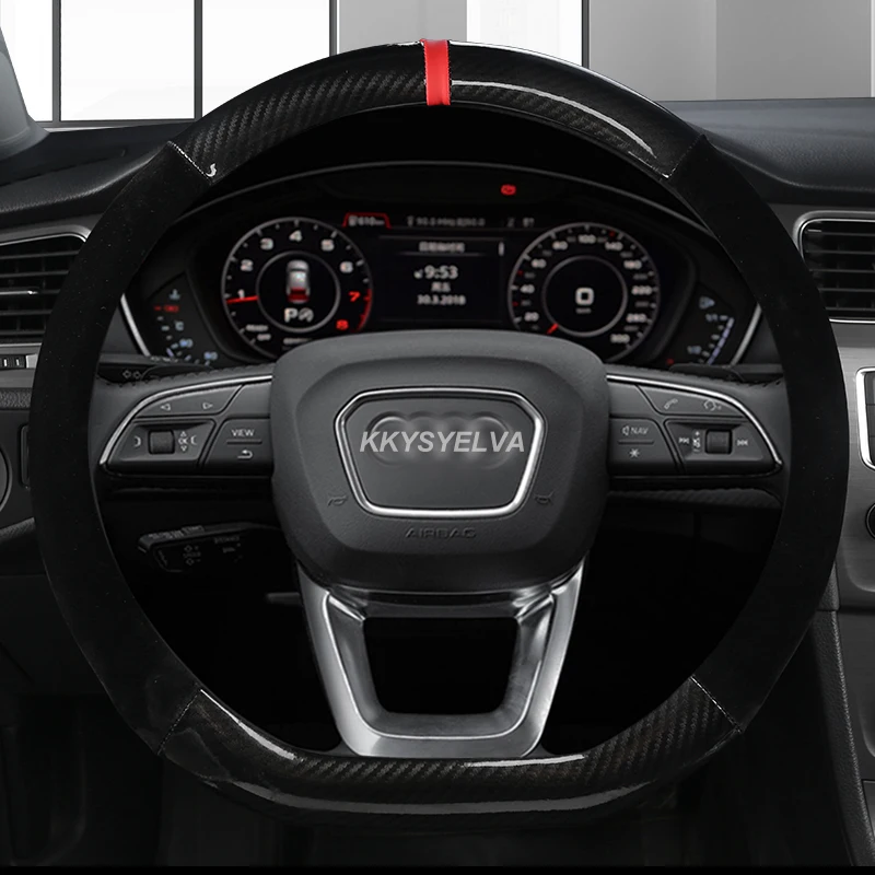 

Чехол на руль автомобильный кожаный, нескользящий чехол для Audi A1 A2 A3 A4 A5 A6 A7 A8l Q2 Q3 Q5 Q7 S1 S2 S3, 37 38 см 15 дюймов