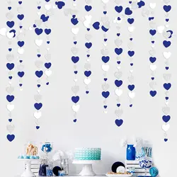 Elegant Love Pink and Gold Glitter Heart Garland for Weddings, Birthdays, and Bridal Showers (Blue Silver 13Ft)