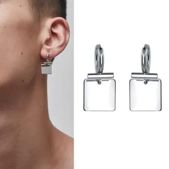 

Mechanical style small huggie hoop earrings with charm korean unusual square for men silver color rock punk unique earrings