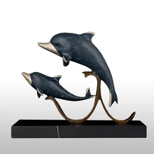 ATLIE бронзы Рождество любовь подарок двойной Дельфин бронзовые статуи фигурка животного Estatua скульптура домашний декор