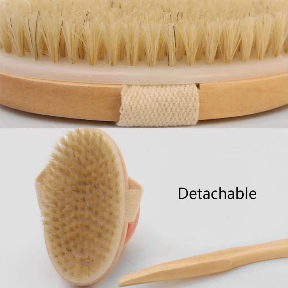 Natural Bristle Bath Brush Long Handle Wooden Bristles Soft Hair Rub Back Shower Brush Remove Horny Massage Brush Lotus Wood