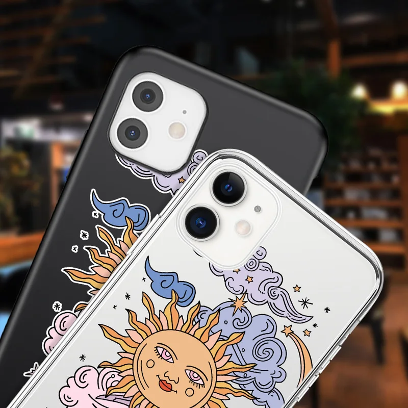 Funny Sun Moon Face Clear Phone Case For iPhone 11 Pro Max X XS XR Xs Max Soft TPU Clear Back Cover For iPhone 6 6s 7 8 Plus