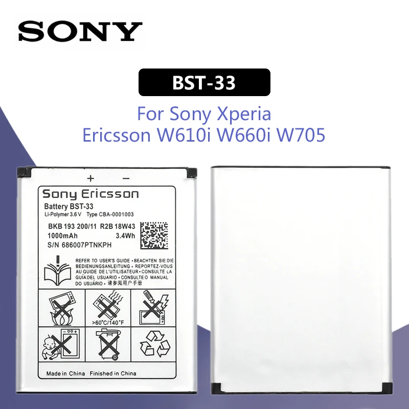 SONY оригинальный BST 33 аккумулятор для телефона 1000 мАч Sony Ericsson W610i W660i W705 W880i Z530i K630 K790