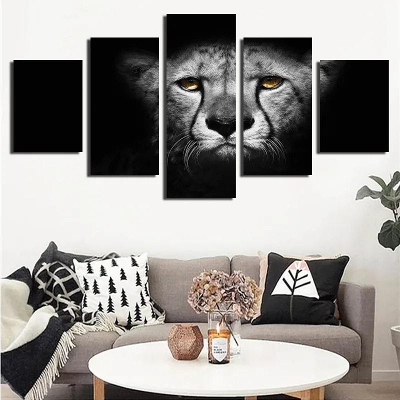

Nordic Decoration Black And White Leopard Poster Can Be Customized 5pcs Animal HD Print Picture Canvas Painting Home Decor