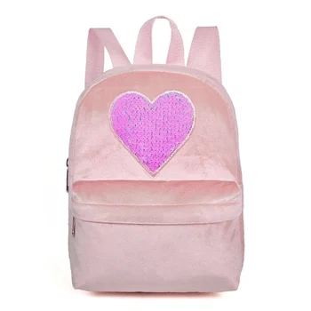 

New fashion backpack children's schoolbag velvet fabric large capacity solid color love sequin backpack