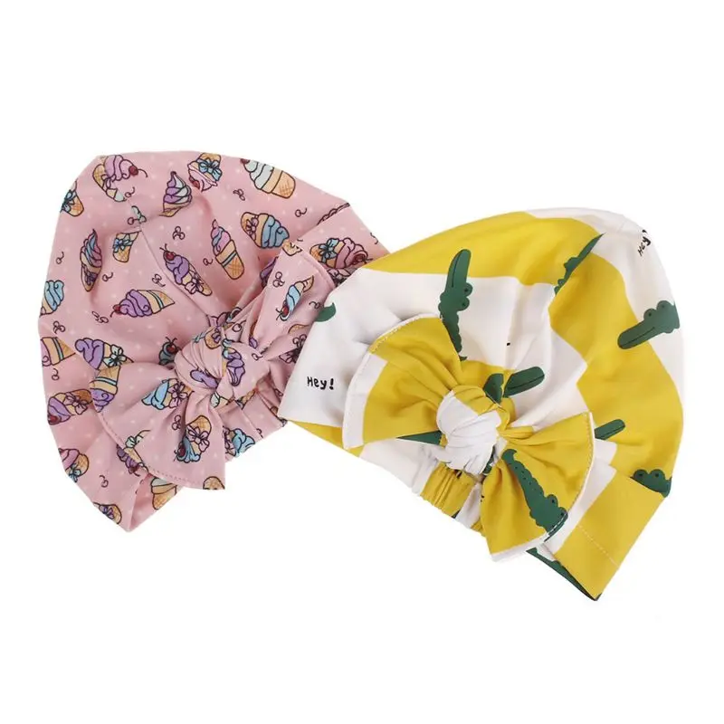 

2019 Toddler Baby Children Swimming Cap Summer Watermelon Ice Cream Print Colorful Stretchy Beanie Twist Bowknot Bath Sun Hat
