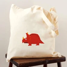 Милый кавайный мультфильм Стегозавр напечатанный хлопок Холщовая Сумка Эко Пользовательский логотип заказной складной шоппинг молния Ткань сумка