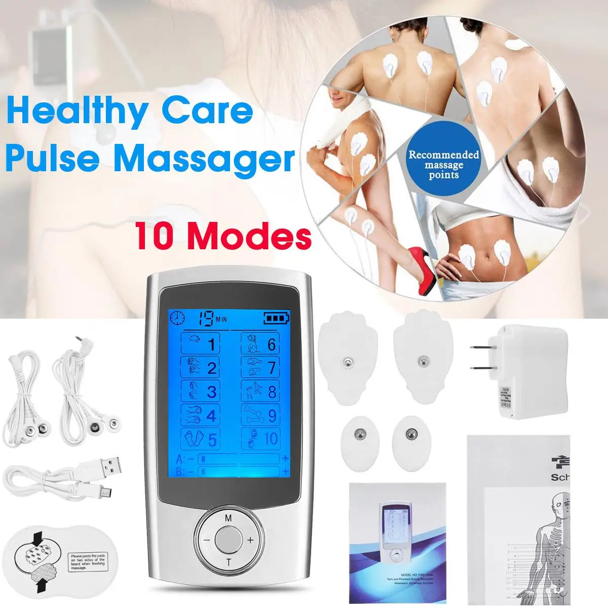 

10/A B Modes Healthy Care Digital Electronic Pulse Massager with Ten Unit Therapy Muscle Full Body Massager