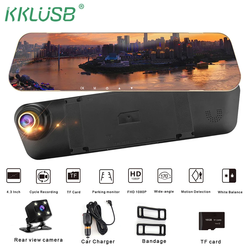 4.3 inch Car DVR Mirror Car Dvr Camera HD 1080P Rear View Mirror