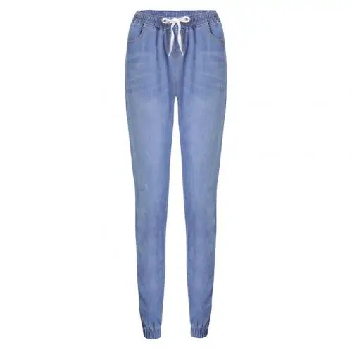 Light Blue Модные повседневные женские большие размеры ноги фонарь Эластичный шнурок на талии джинсы свободные джинсовые длинные брюки для женщин джинсовая одежда - Цвет: Light Blue