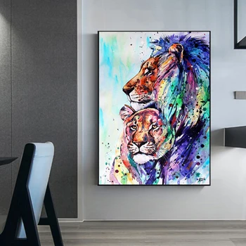 

Canvas Wall Art Prints Posters Prints for Living Room Home Decor Modern Large Colorful Lion Cuadros Water Color Artwork Posters