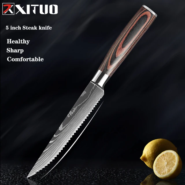 XITUO Chef knife 1-10 Pcs Set Kitchen Knives Laser Damascus Pattern Sharp Japanese Santoku Knife Cleaver Slicing Utility Knife 5 in steak