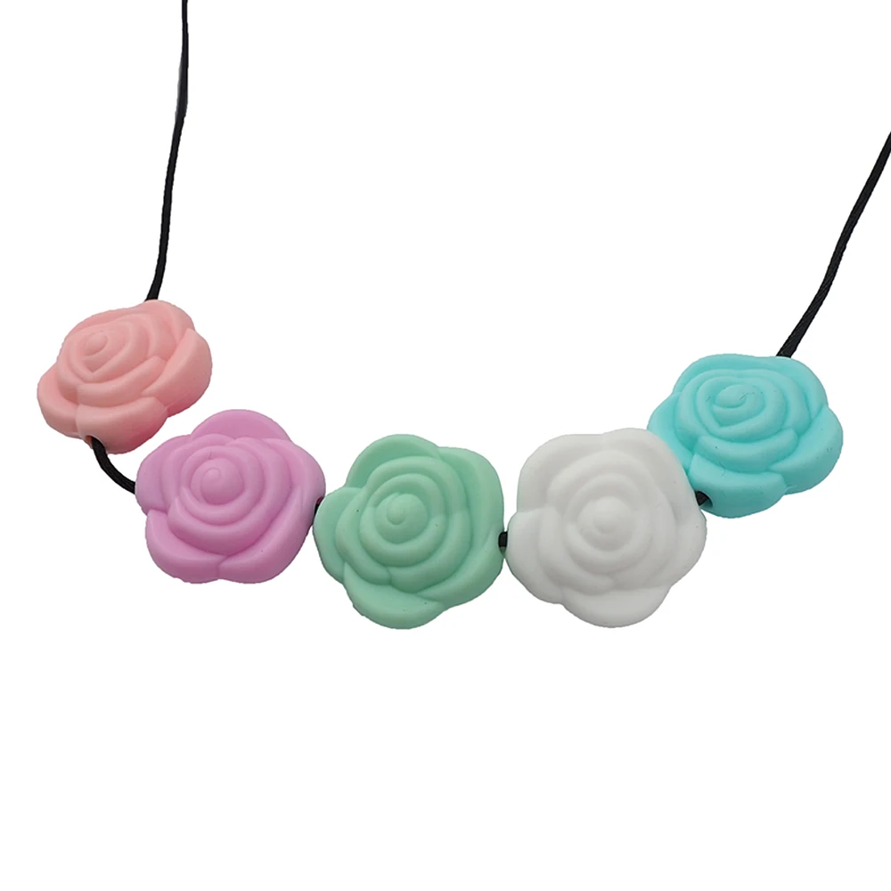 

Rose Floral Silicone Beads For Teether Accessories For Baby Infant Teether Pacificer Chain Durable Face ROSE Floral Beads