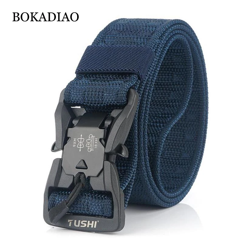 

BOKADIAO Military Army Combat man Canvas Belt Magnetic buckle Tactical Belts For Men Nylon Outdoor Training Waistband male strap
