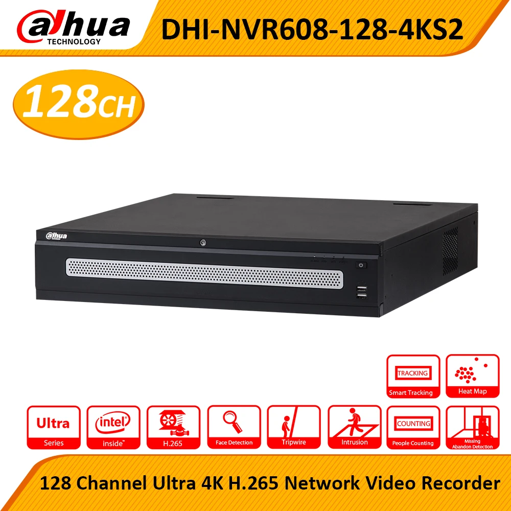 Dahua NVR NVR608-128-4KS2 128 входы IP-камеры умное отслеживание смарт-видео 32 канала 64/128 4K H.265