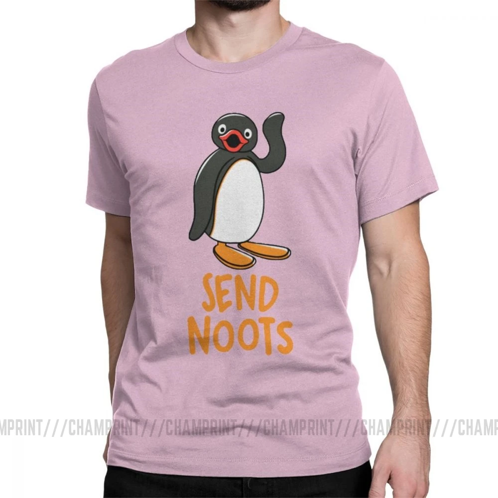 Отправить Noots Pingu футболки мужские хлопковые футболки Пингвин серии Meme дети 80s 90s ретро милый короткий рукав Футболка подарок идея Топы - Цвет: Розовый