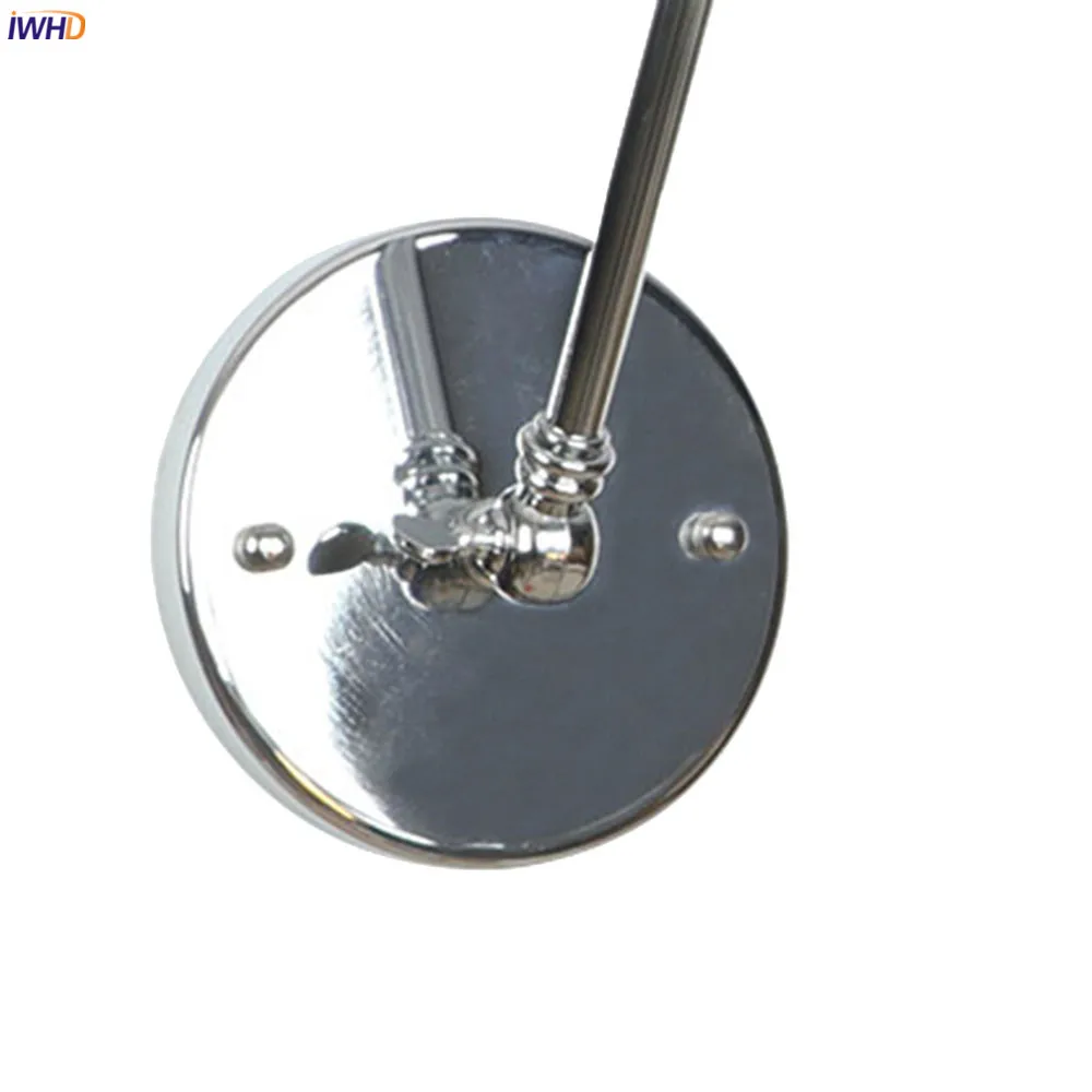 IWHD Silver Swing Long Arm LED Wall Light Fixtures Bedroom Stair Mirror Loft Industrial Decor Vintage Wall Lamp Sconce Edison